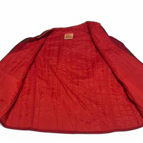 Vintage Eber Quilted Cropped Jacket Red Leaf Print Puff Sleeve Y2K Indie Size L - Picture 3 of 7